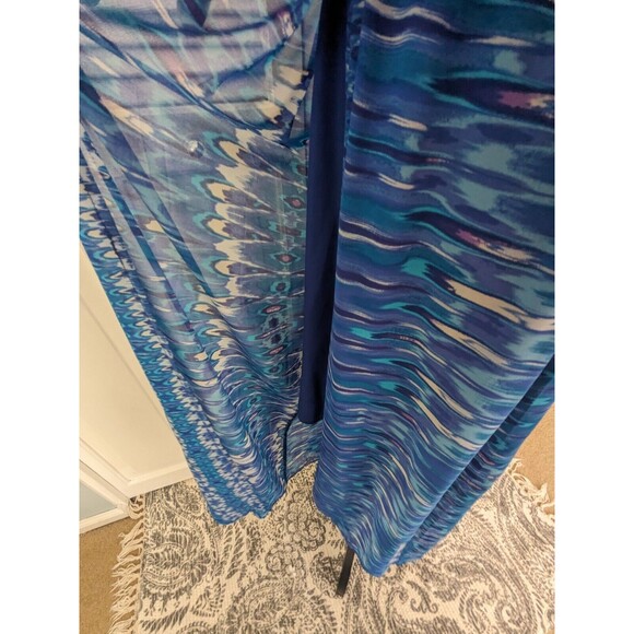Charlie Jade Dress Womens sz S Sleeveless Maxi Blue Watercolor Faux Wrap Chiffon - Picture 7 of 16